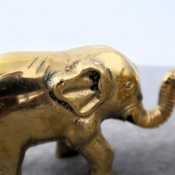 Vintage Brass Armadillo Elephant and Woven Brass Basket Sculptures Set of 3 - Picture 4 of 13